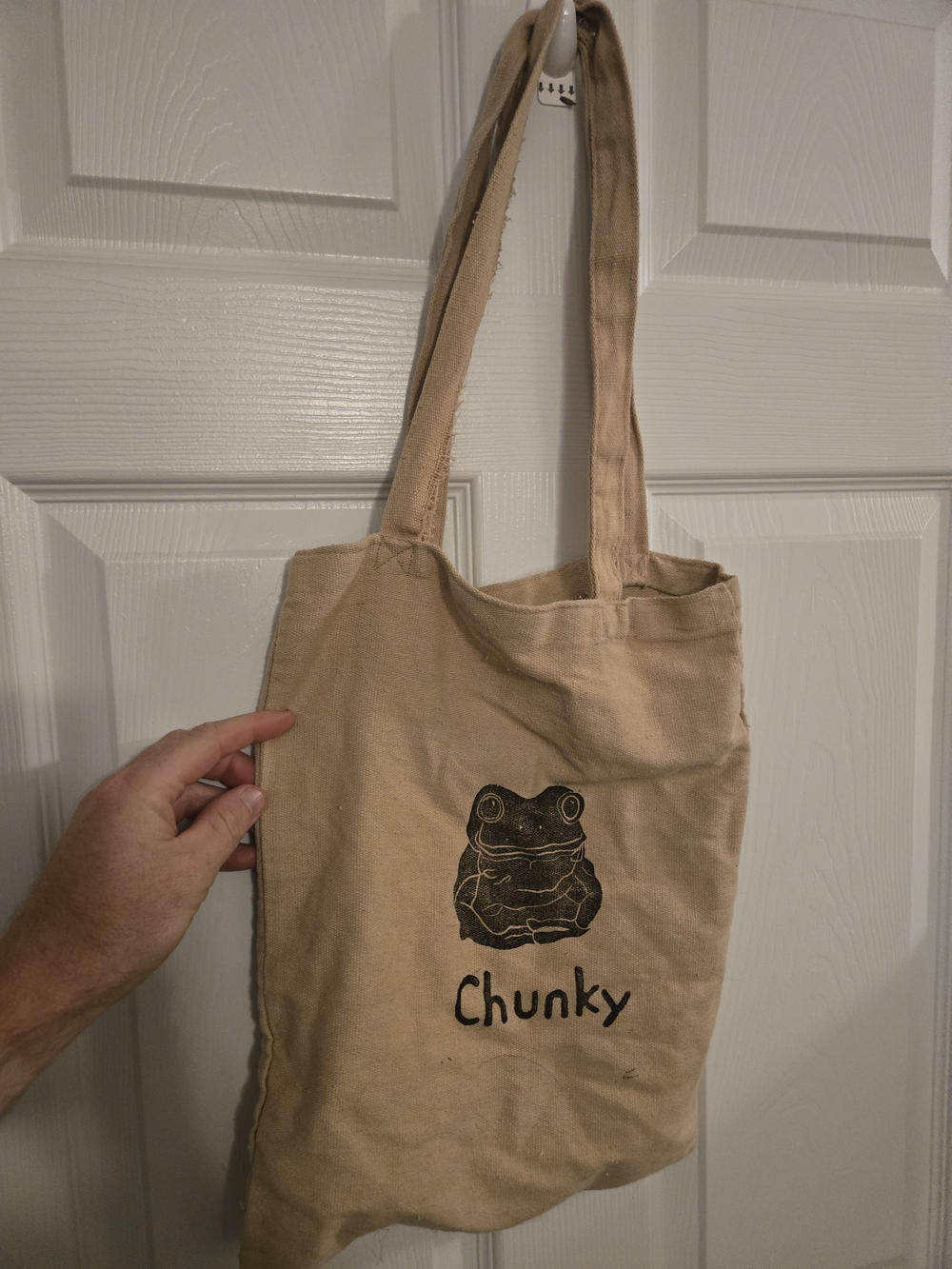 Chunky Frog Beige Canvas Tote Bag